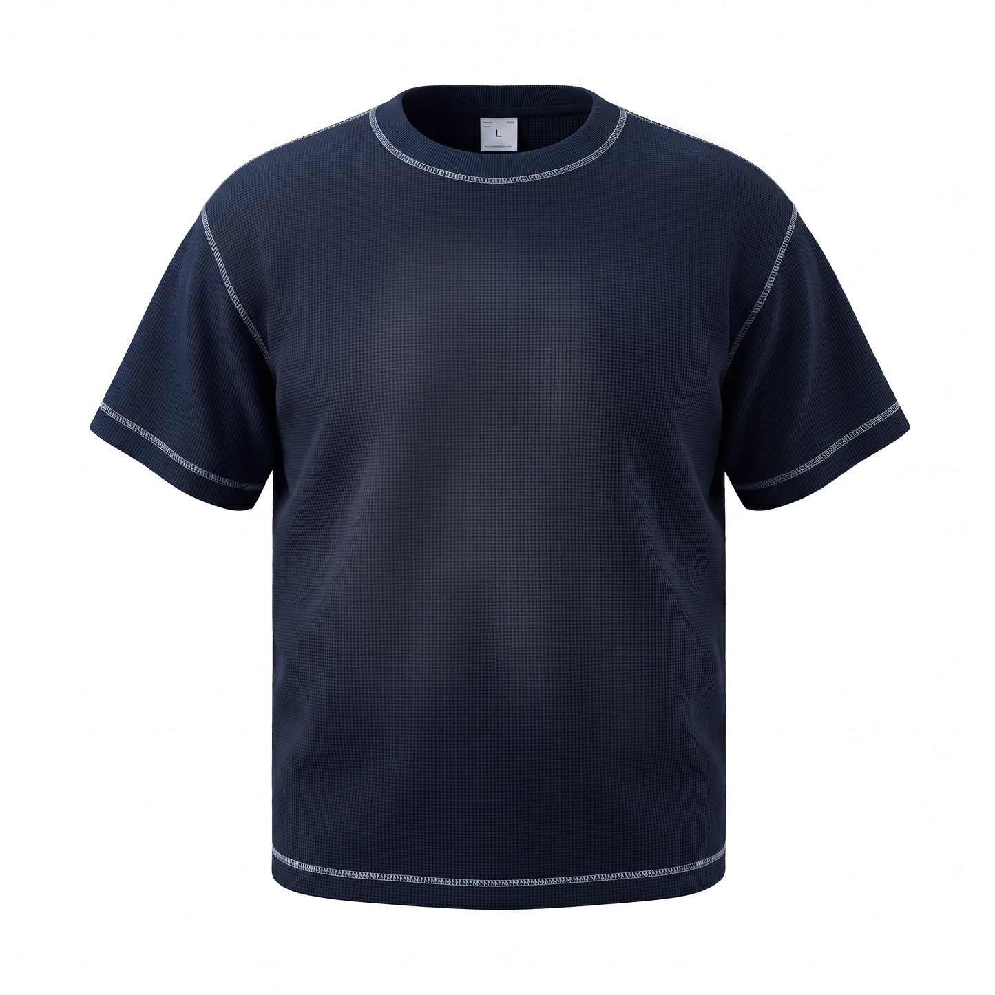 Men's Waffle-Knit T-Shirt with Contrast Topstitching, Monkey-Wash Gradient, and Spray Effect
