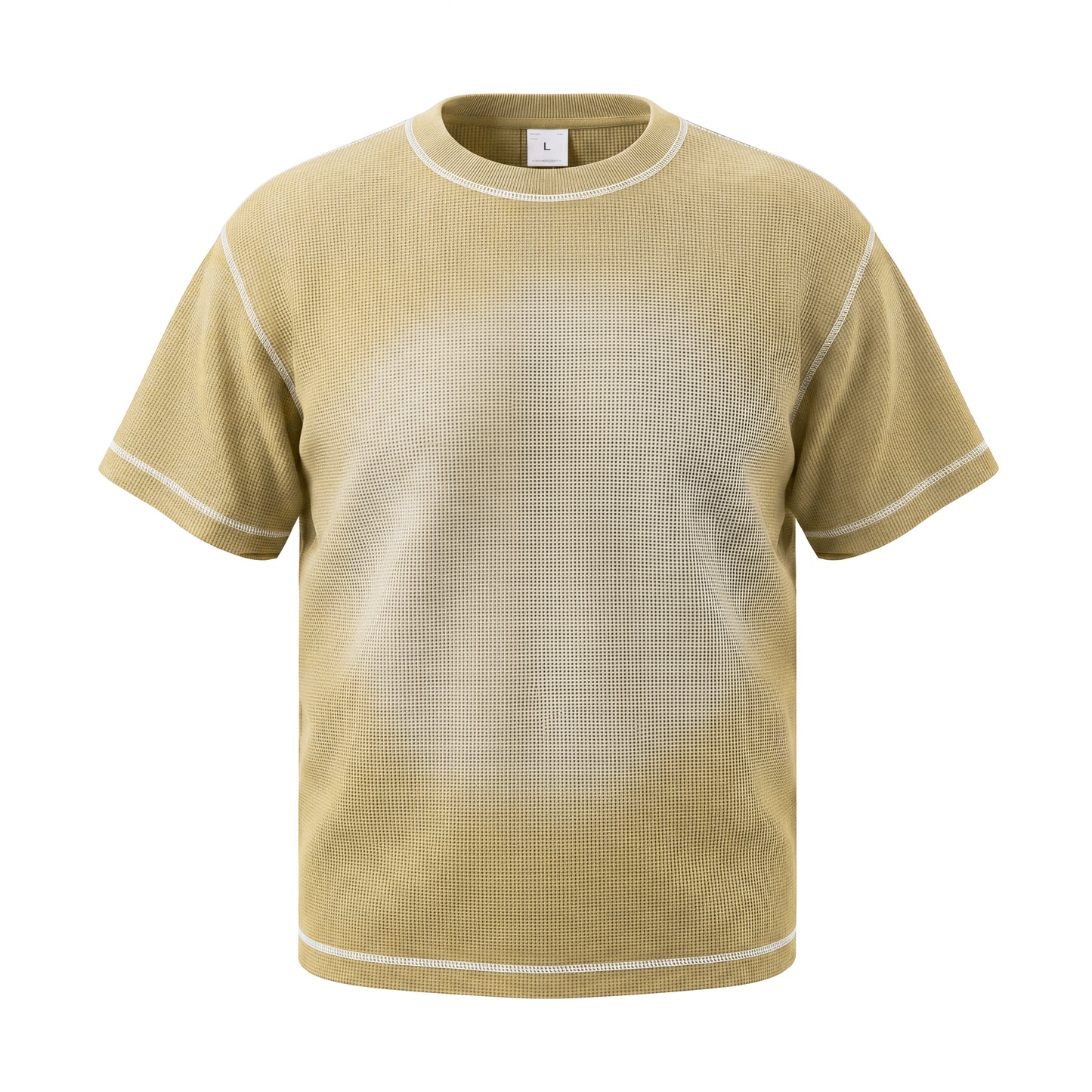 Men's Waffle-Knit T-Shirt with Contrast Topstitching, Monkey-Wash Gradient, and Spray Effect