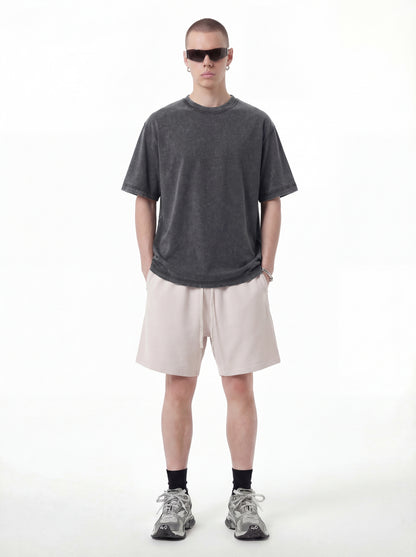 Men's pure cotton T-shirt with snowflake embroidery and reverse stitching.