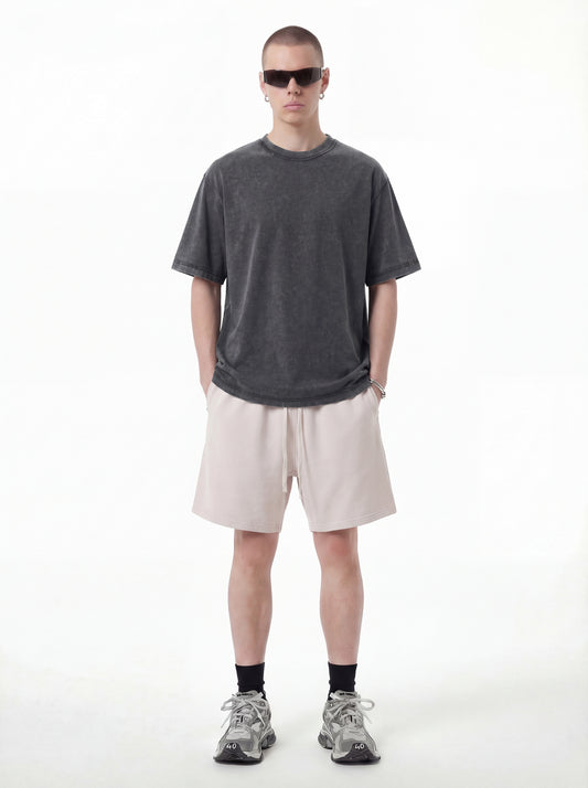 Men's pure cotton T-shirt with snowflake embroidery and reverse stitching.