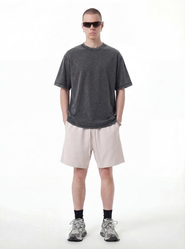 Men's pure cotton T-shirt with snowflake embroidery and reverse stitching.