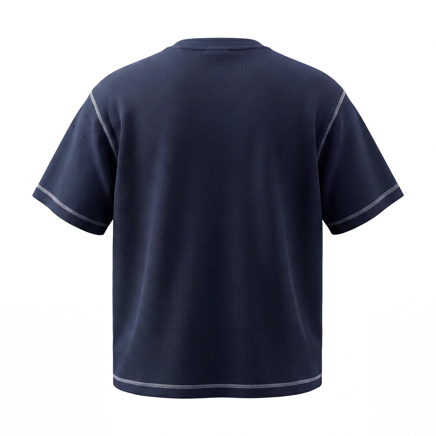 Men's Waffle-Knit T-Shirt with Contrast Topstitching, Monkey-Wash Gradient, and Spray Effect