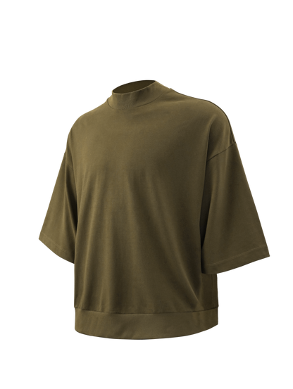 Men's T-shirt casual solid color loose half high neck shoulder silhouette mid sleeve