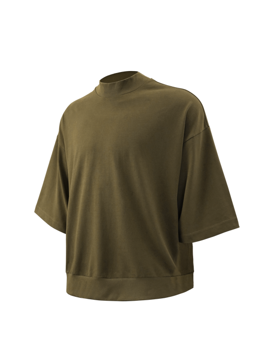 Men's T-shirt with a half high collar and a drop shoulder silhouette, featuring mid sleeves