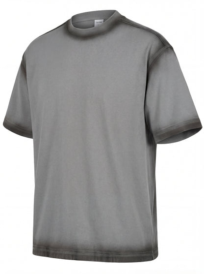 Men's T-shirt solid color spray painted and washed with water to make old T-shirt