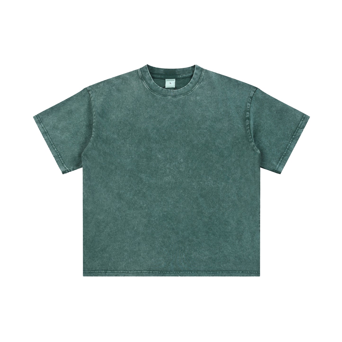 Men's T-shirt, casual solid color, high street wax printed water washed T-shirt