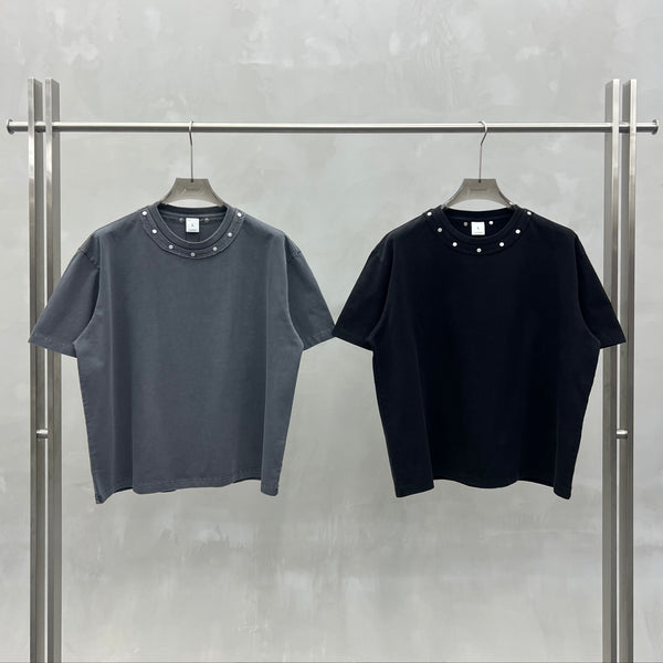 Men's Retro Washed Crew Neck Studded T-Shirt