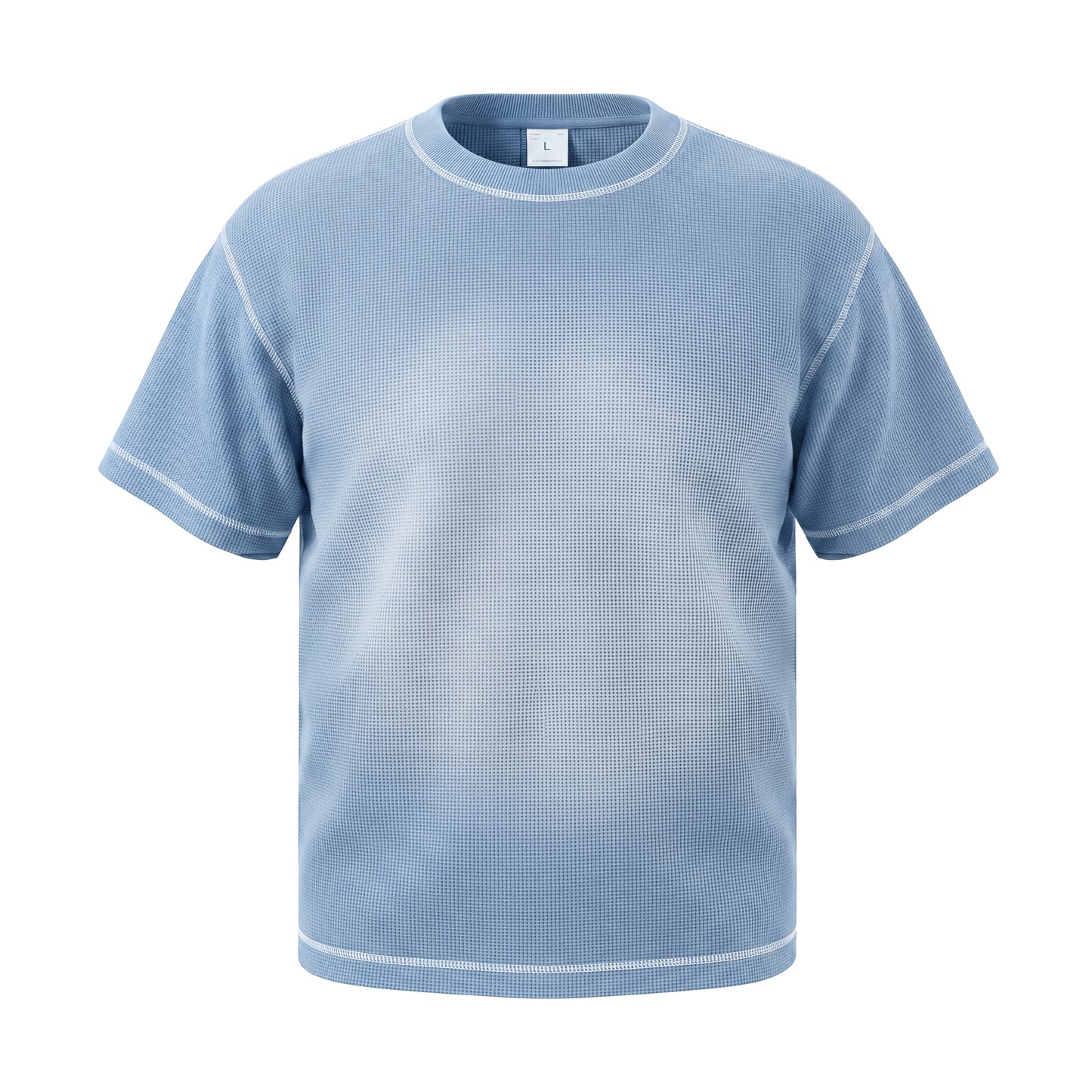 Men's Waffle-Knit T-Shirt with Contrast Topstitching, Monkey-Wash Gradient, and Spray Effect