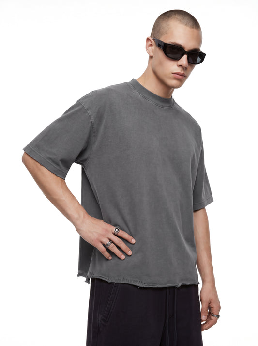 Short sleeved pure cotton casual versatile solid color round neck T-shirt for men