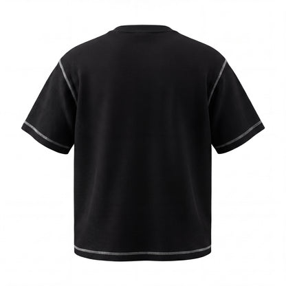 Men's Waffle-Knit T-Shirt with Contrast Topstitching, Monkey-Wash Gradient, and Spray Effect