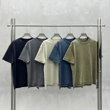 Men's pure cotton T-shirt with snowflake embroidery and reverse stitching.