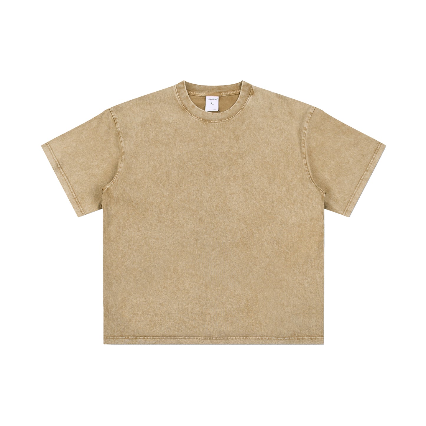 Men's T-shirt, casual solid color, high street wax printed water washed T-shirt