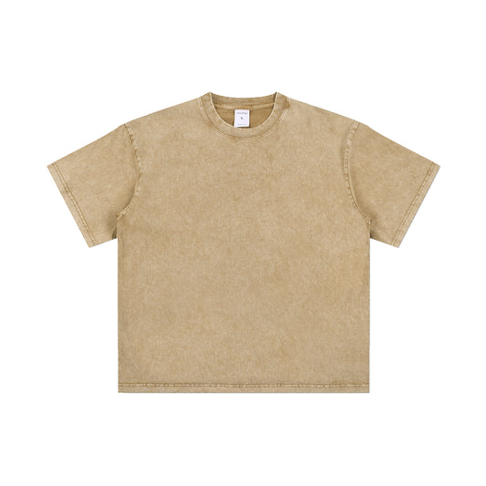 Men's T-shirt casual solid color versatile loose high street batik wash water T-shirt