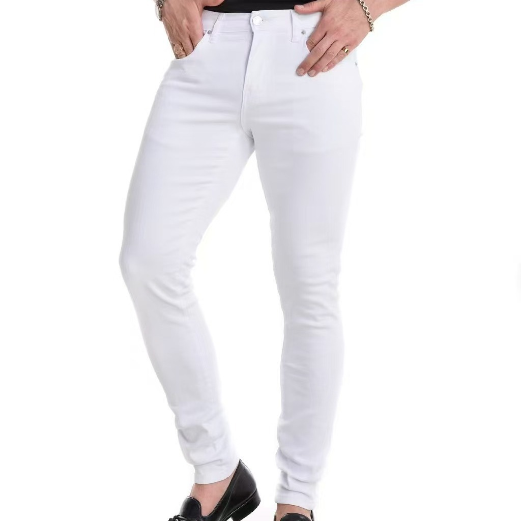 Men's Solid Color Jeans, High Elasticity, Straight Leg, Slim Fit, Skinny Jeans