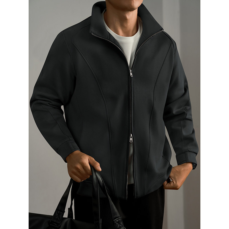 Men's Spring and Autumn New Loose Casual Warm Solid Color Double Zipper Jacket