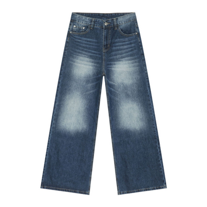 Denim Retro Denim Jeans Men's Washed Loose Fit Versatile Casual Straight Leg Wide Leg Pants