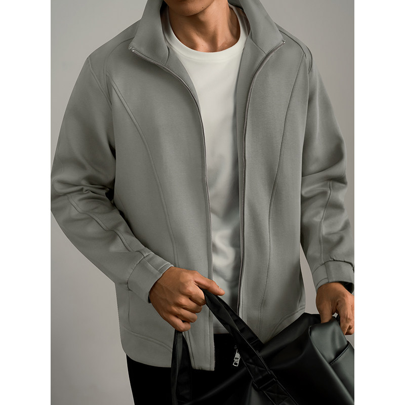 Men's Spring and Autumn New Loose Casual Warm Solid Color Double Zipper Jacket