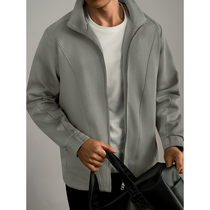 Men's Spring and Autumn New Loose Casual Warm Solid Color Double Zipper Jacket