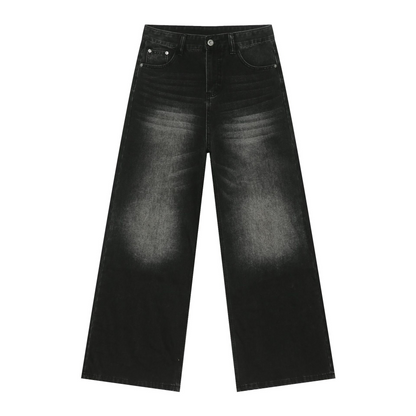 Denim Retro Denim Jeans Men's Washed Loose Fit Versatile Casual Straight Leg Wide Leg Pants