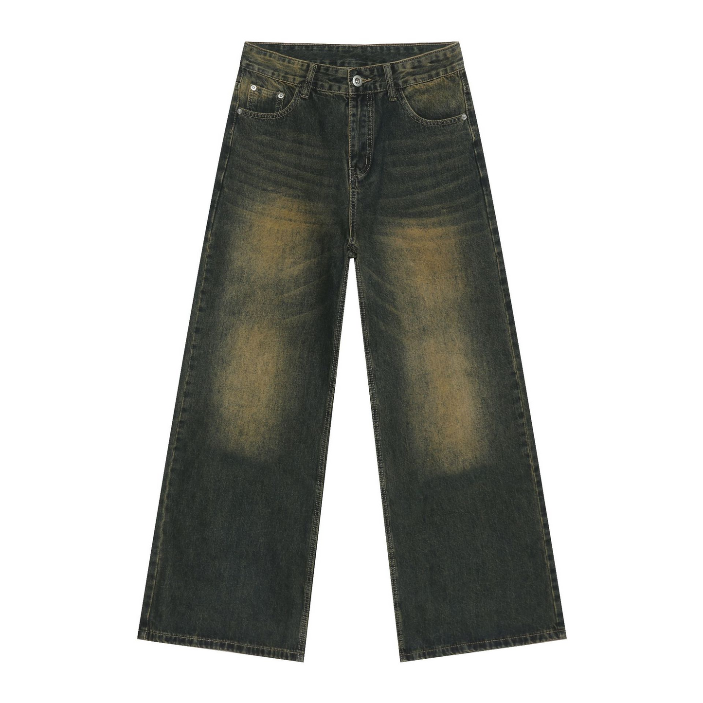 Denim Retro Denim Jeans Men's Washed Loose Fit Versatile Casual Straight Leg Wide Leg Pants