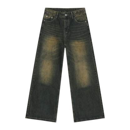 Denim Retro Denim Jeans Men's Washed Loose Fit Versatile Casual Straight Leg Wide Leg Pants