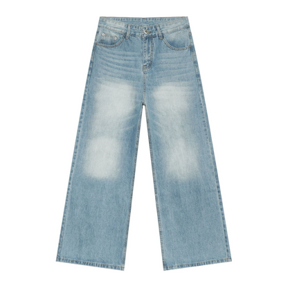 Denim Retro Denim Jeans Men's Washed Loose Fit Versatile Casual Straight Leg Wide Leg Pants