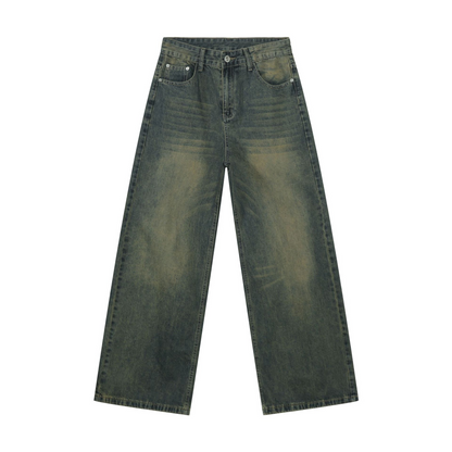Denim Retro Denim Jeans Men's Washed Loose Fit Versatile Casual Straight Leg Wide Leg Pants