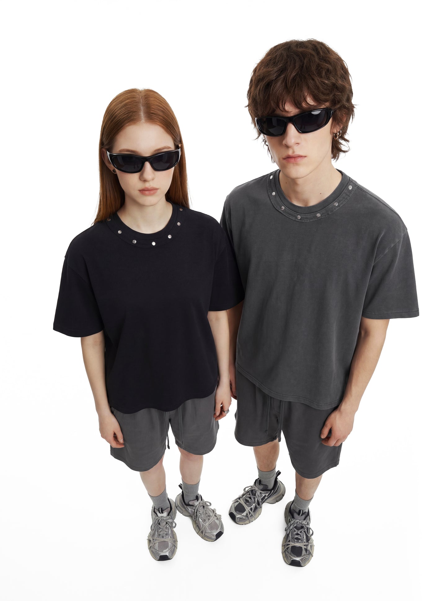 Men's Retro Washed Crew Neck Studded T-Shirt