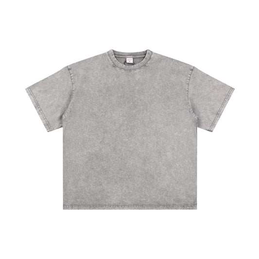 Men's solid color loose high street wax printed water washed T-shirt