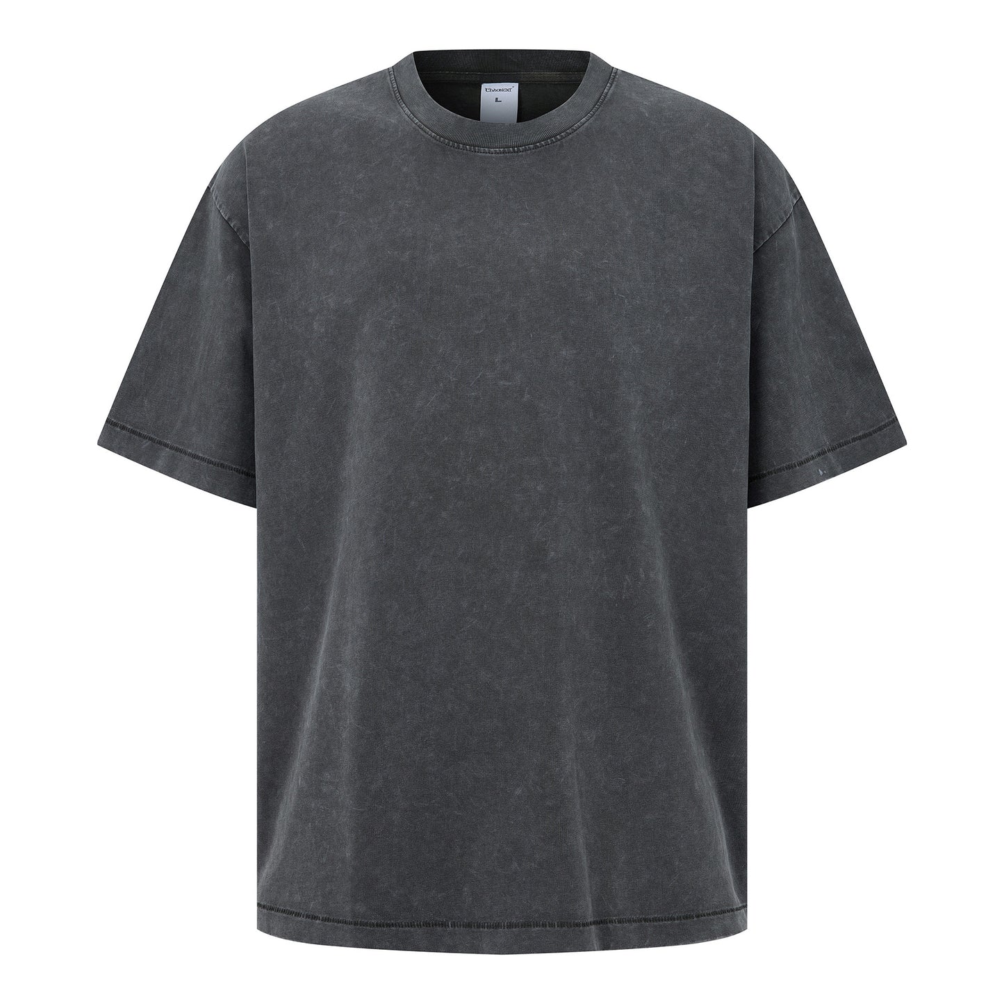 Men's T-shirt hem jumping feet, washed water wax printed short sleeved print, versatile round neck
