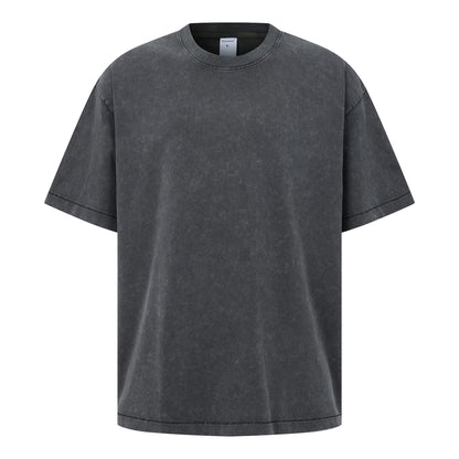 Men's T-shirt hem jumping feet, washed water wax printed short sleeved print, versatile round neck