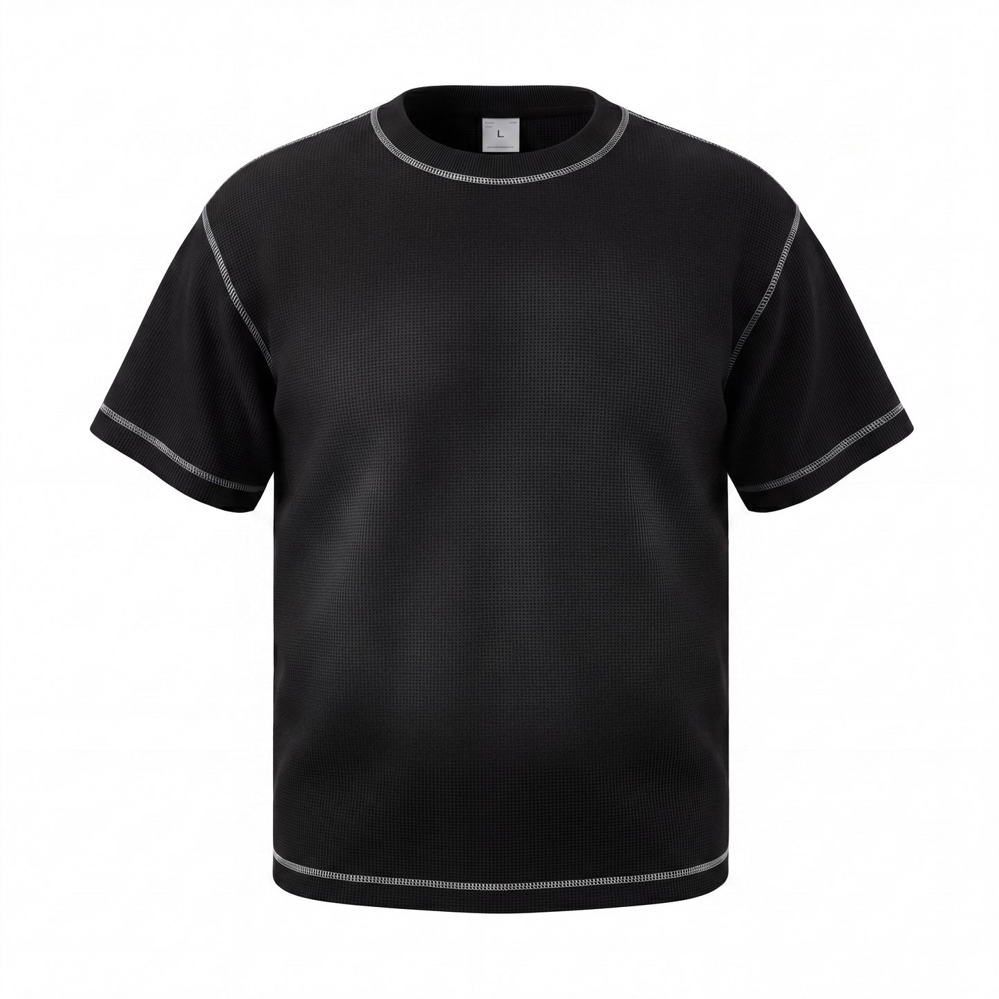Men's Waffle-Knit T-Shirt with Contrast Topstitching, Monkey-Wash Gradient, and Spray Effect