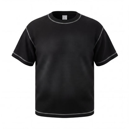 Men's Waffle-Knit T-Shirt with Contrast Topstitching, Monkey-Wash Gradient, and Spray Effect