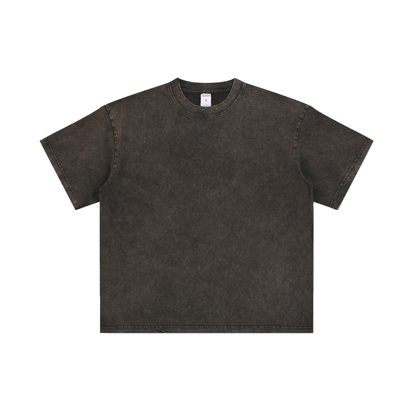 Men's T-shirt, casual solid color, high street wax printed water washed T-shirt