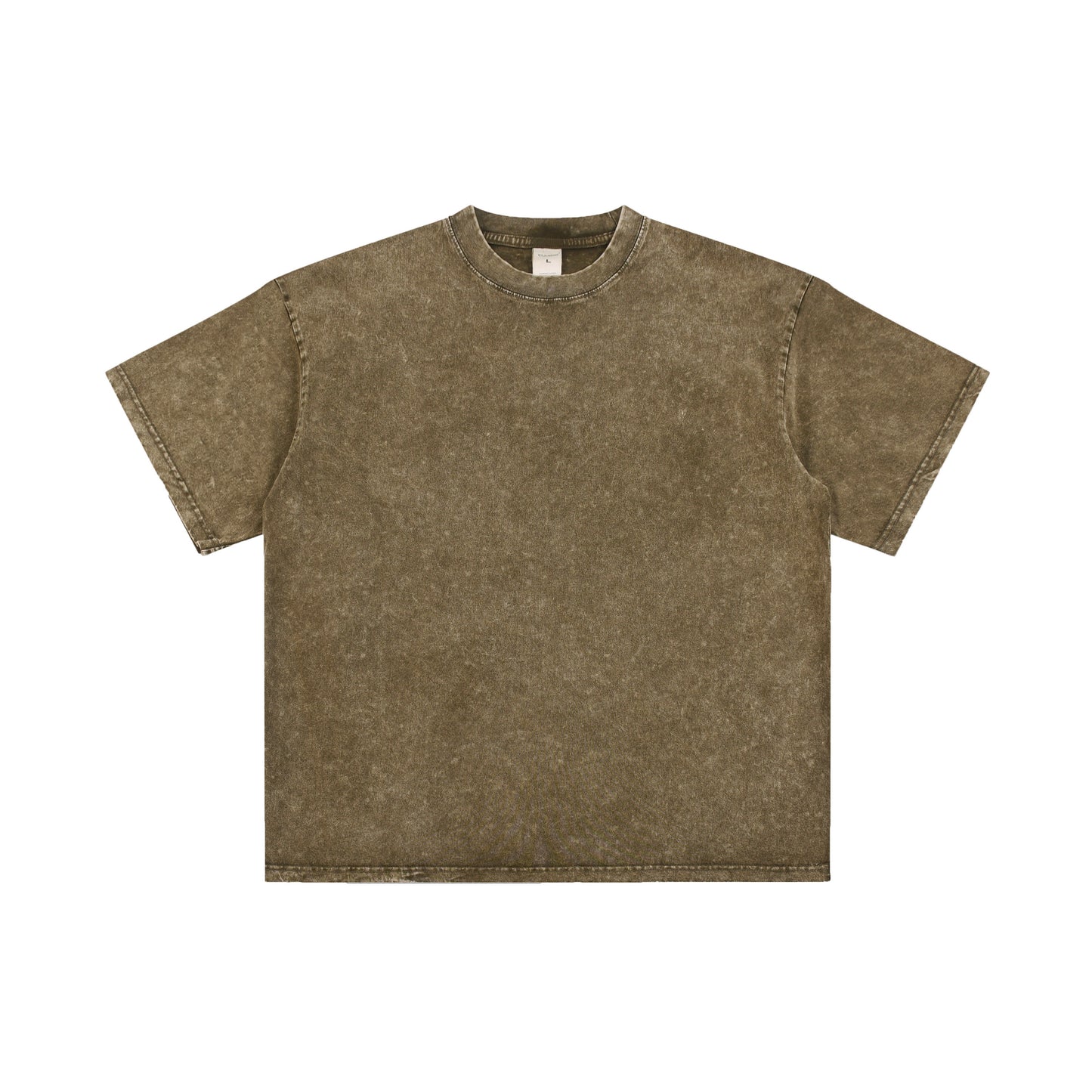 Men's T-shirt, casual solid color, high street wax printed water washed T-shirt