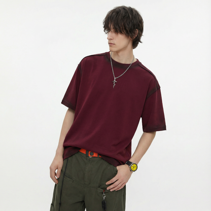 Men's T-shirt solid color spray painted and washed with water to make old T-shirt