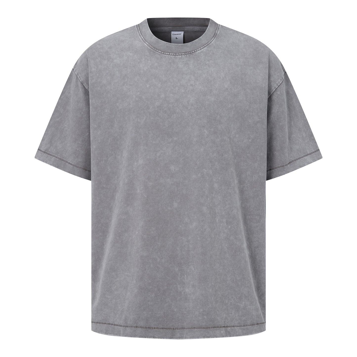 Men's T-shirt hem jumping feet, washed water wax printed short sleeved print, versatile round neck