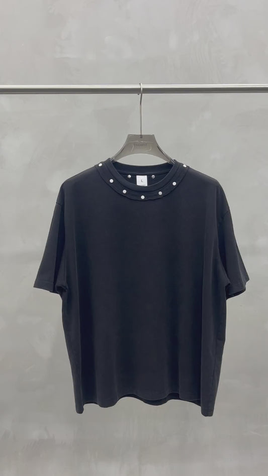 Men's Retro Washed Crew Neck Studded T-Shirt